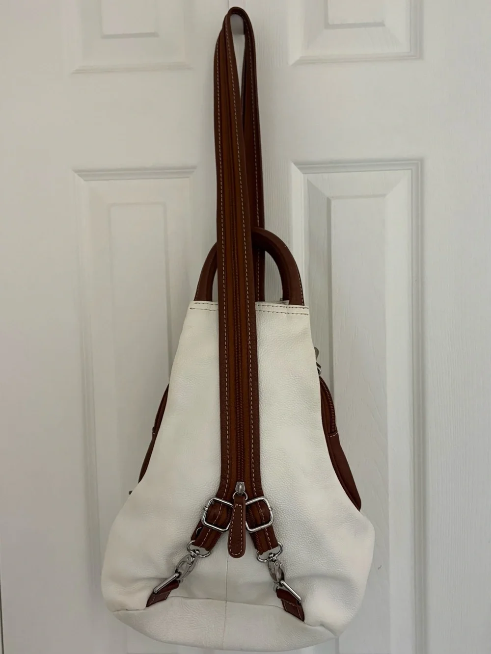 CLARK’s Women’s Leather White Sling Bag with Brown Trim